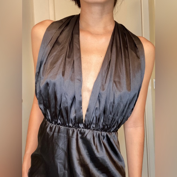 Satin Halter Tie Back Dress Mahina Black - Picture 2 of 15